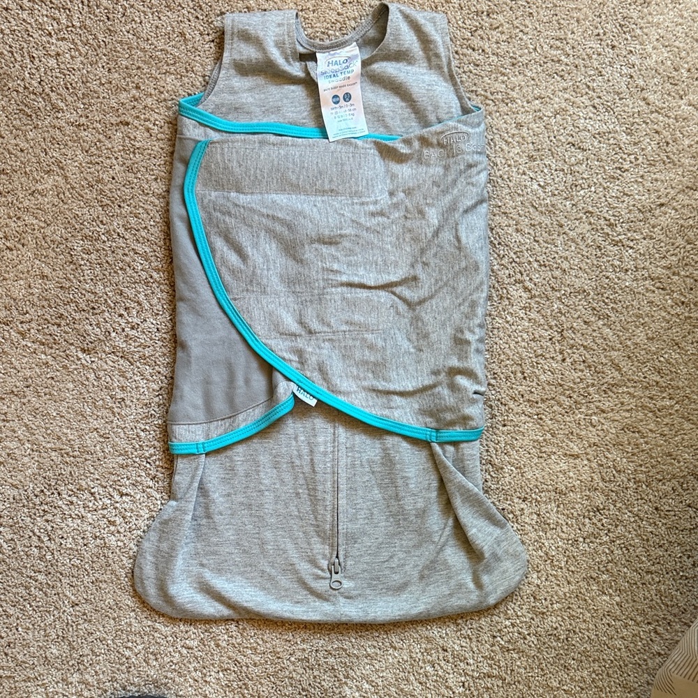 Halo Baby Swaddle Sleepsack in Heather Gray with Teal Trim